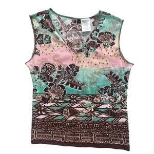 Y2K Embellished Boho Tank Top Beaded Floral Festival Hippie L Indie Fairy
